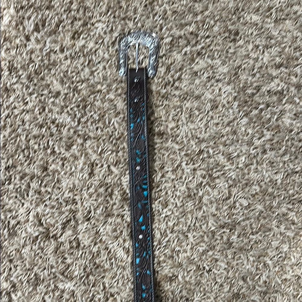 Ariat Women’s Western Brown and Turquoise Belt with Silver Buckle